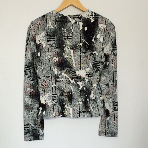 Joseph Ribkoff Newspaper Print Jacket Sz 6 Black White Ink Blotches Zip Lined - Picture 2 of 7